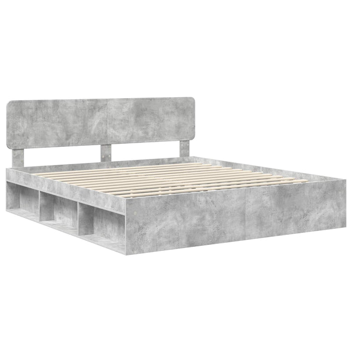 Cadru de pat cu headboard Beton 180 x 200 cm Lemn de pin masiv - WALTI WALTI
