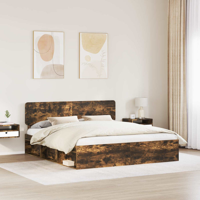 Cadru de pat Stejar fumuriu 180 x 200 cm Lemn de pin masiv - WALTI WALTI