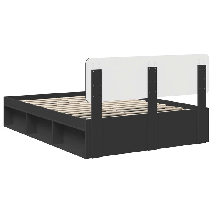 Cadru de pat cu headboard Negru 160 x 200 cm Lemn de pin masiv - WALTI WALTI