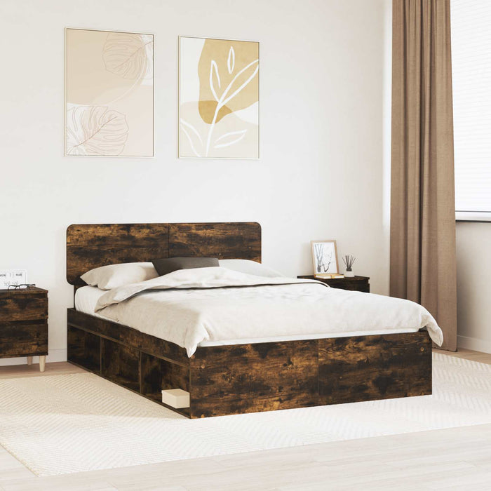 Cadru de pat Stejar fumuriu 160 x 200 cm Lemn de pin masiv - WALTI WALTI