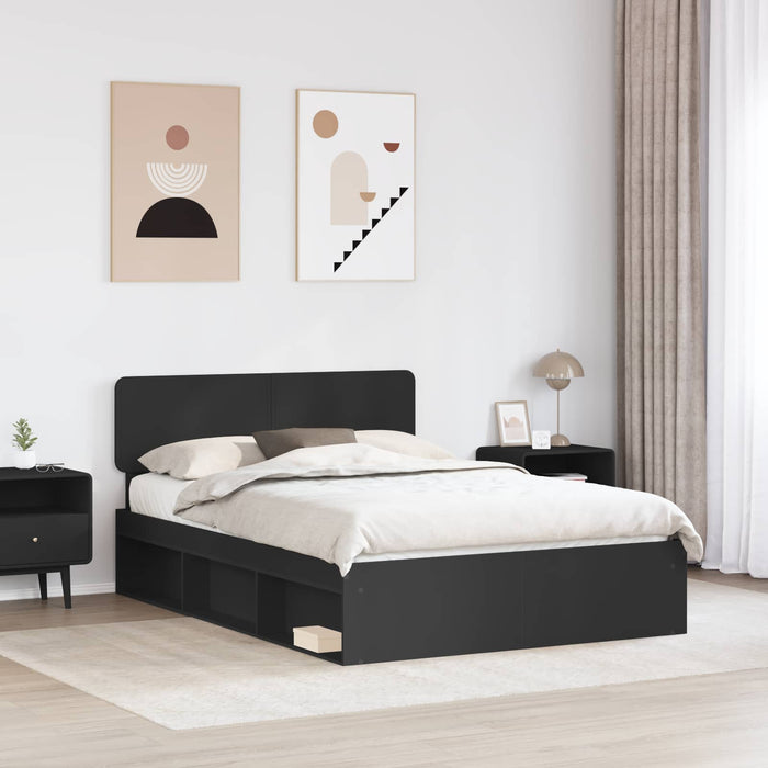 Cadru de pat cu headboard Negru 140 x 200 cm Lemn de pin masiv - WALTI WALTI