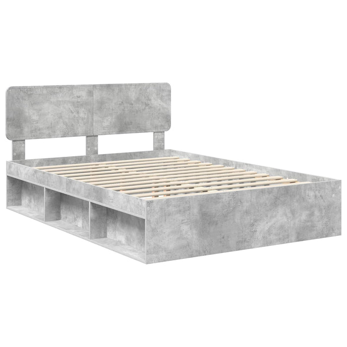 Cadru de pat cu headboard Beton 140 x 200 cm Lemn de pin masiv - WALTI WALTI