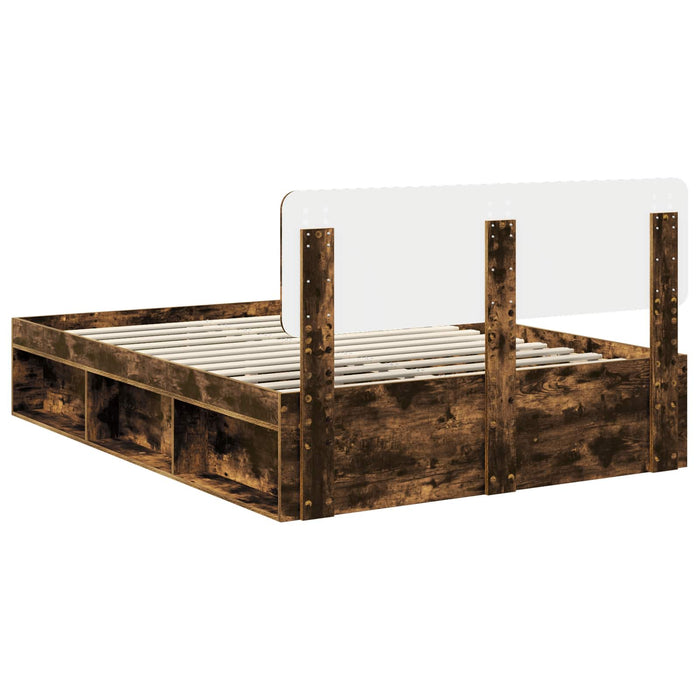 Cadru de pat Stejar fumuriu 140 x 190 cm Lemn de pin masiv - WALTI WALTI