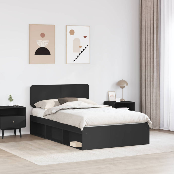 Cadru de pat cu headboard Negru 135 x 190 cm Lemn de pin masiv - WALTI WALTI