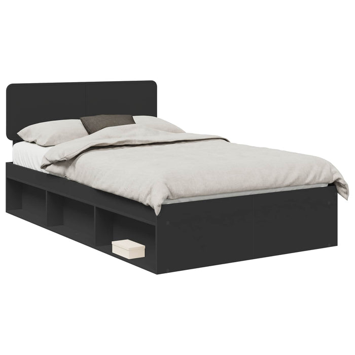 Cadru de pat cu headboard Negru 135 x 190 cm Lemn de pin masiv - WALTI WALTI