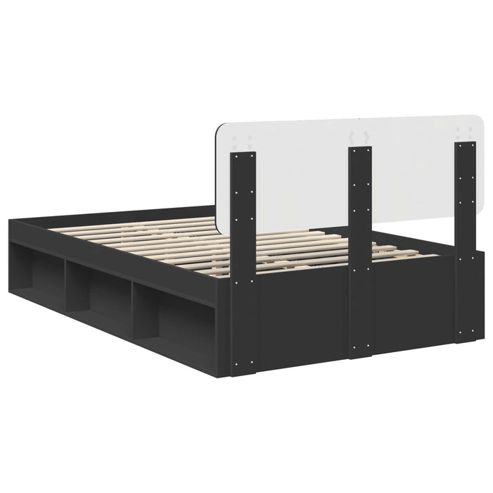 Cadru de pat cu headboard Negru 135 x 190 cm Lemn de pin masiv - WALTI WALTI