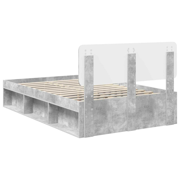 Cadru de pat Gri Concret 135 x 190 cm Lemn de pin masiv - WALTI WALTI
