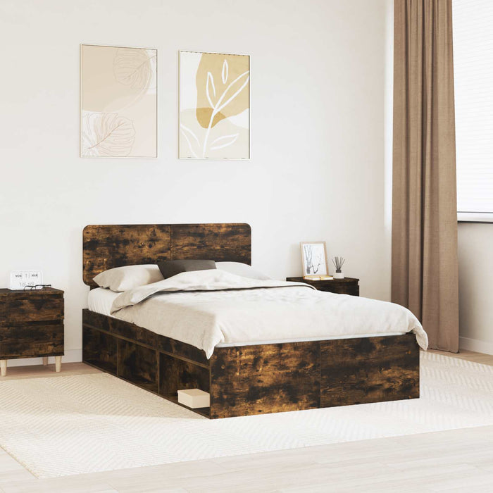 Cadru de pat Stejar fumuriu 135 x 190 cm Lemn de pin masiv - WALTI WALTI