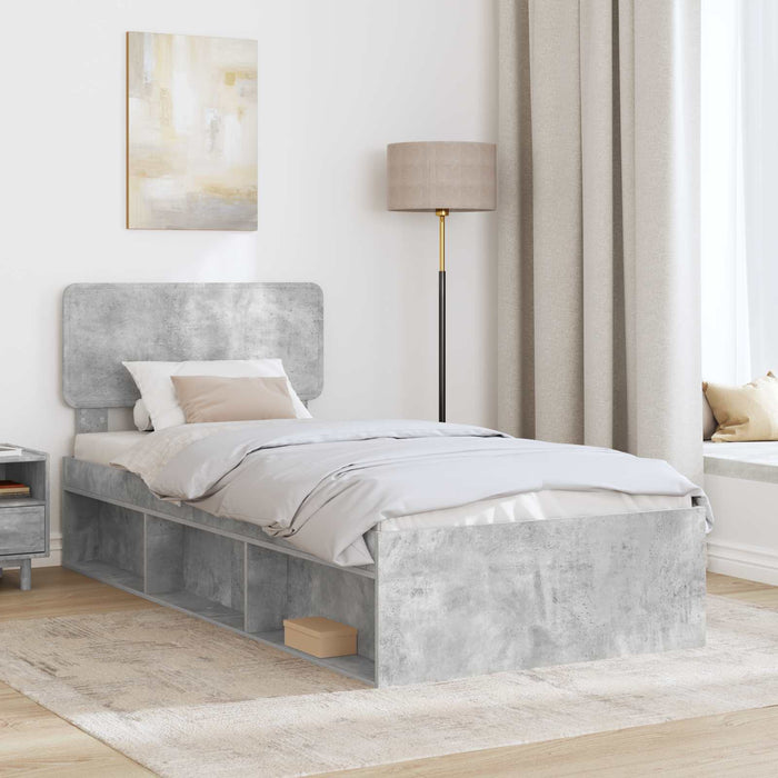 Cadru de pat cu headboard Beton 90 x 200 cm Lemn de pin masiv - WALTI WALTI