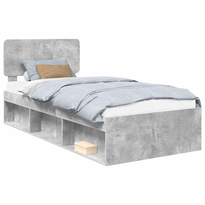 Cadru de pat cu headboard Beton 90 x 200 cm Lemn de pin masiv - WALTI WALTI