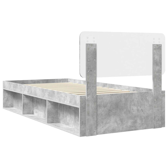 Cadru de pat cu headboard Beton 90 x 200 cm Lemn de pin masiv - WALTI WALTI