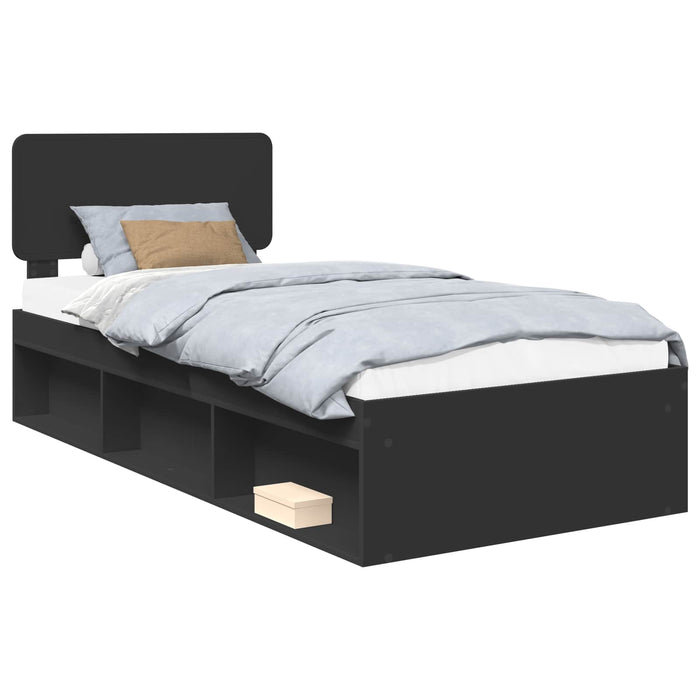 Cadru de pat cu headboard Negru 90 x 190 cm Lemn de pin masiv - WALTI WALTI