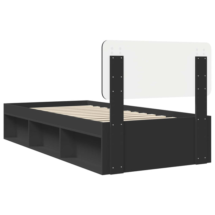 Cadru de pat cu headboard Negru 90 x 190 cm Lemn de pin masiv - WALTI WALTI