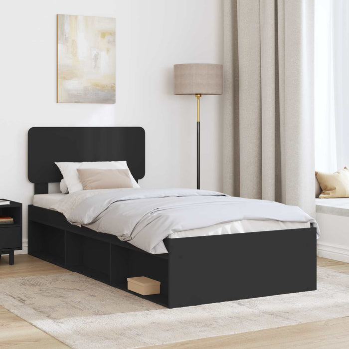 Cadru de pat cu headboard Negru 75 x 190 cm Lemn de pin masiv - WALTI WALTI