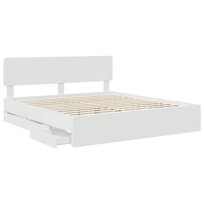 Cadru de pat cu sertar Alb 200 x 200 cm Lemn Ingineresc - WALTI WALTI