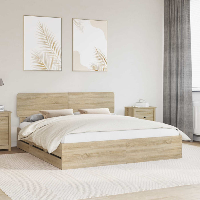 Cadru de pat Stejar Sonoma 200 x 200 cm Lemn Ingineresc - WALTI WALTI
