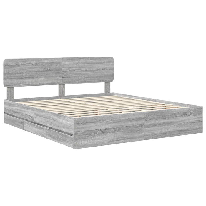 Cadru de pat cu sertar Gri Sonoma 200 x 200 cm Lemn Ingineresc - WALTI WALTI
