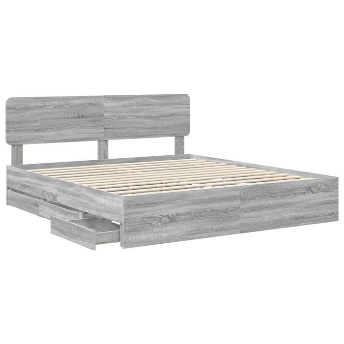 Cadru de pat cu sertar Gri Sonoma 200 x 200 cm Lemn Ingineresc - WALTI WALTI