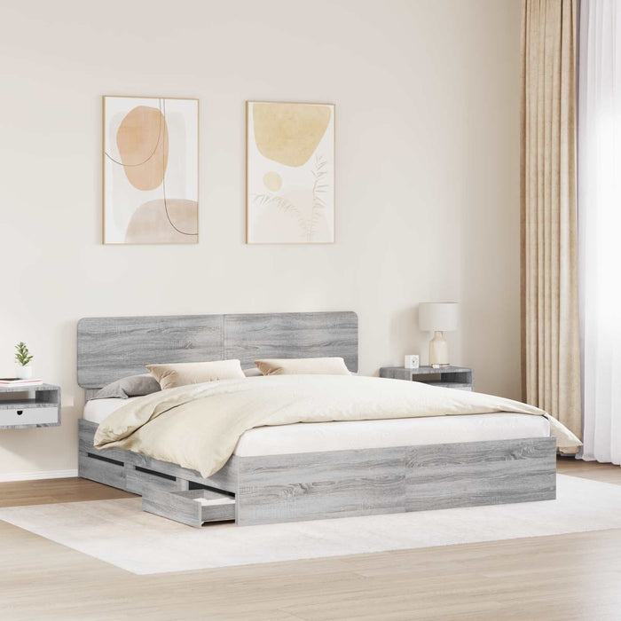 Cadru de pat cu sertar Gri Sonoma 180 x 200 cm Lemn Ingineresc - WALTI WALTI