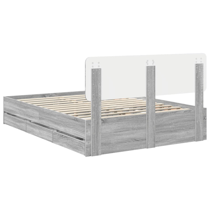 Cadru de pat cu sertar Gri Sonoma 150 x 200 cm Lemn Ingineresc - WALTI WALTI