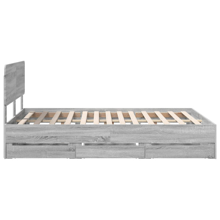 Cadru de pat cu sertar Gri Sonoma 140 x 190 cm Lemn Ingineresc - WALTI WALTI