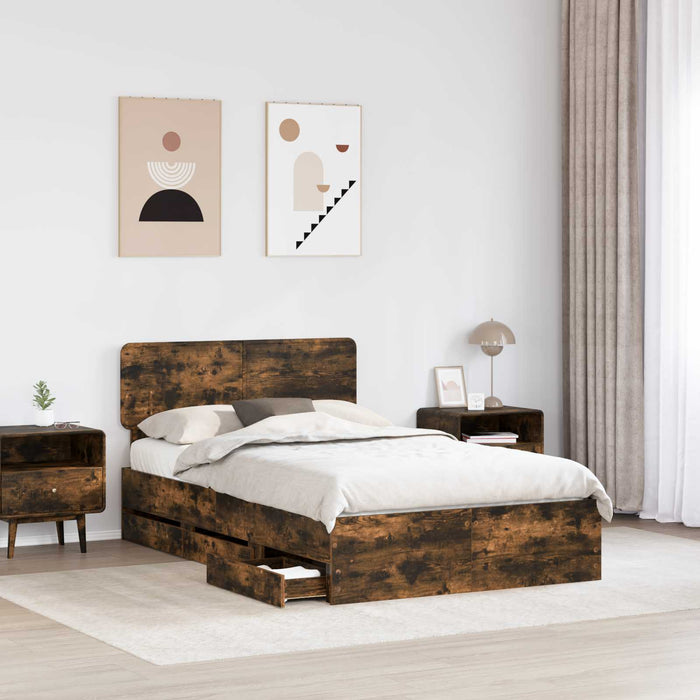 Cadru de pat Stejar fumuriu 135 x 190 cm Lemn Ingineresc - WALTI WALTI