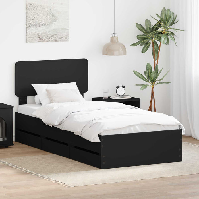 Cadru de pat cu sertar Negru 100 x 200 cm Lemn Ingineresc - WALTI WALTI