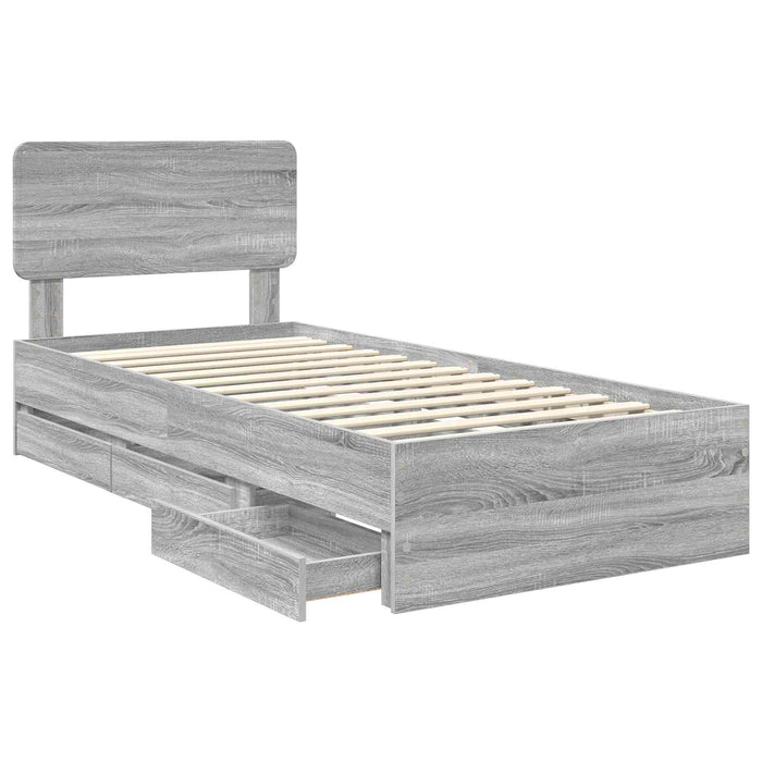 Cadru de pat cu sertar Gri Sonoma 100 x 200 cm Lemn Ingineresc - WALTI WALTI