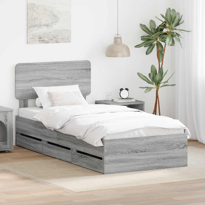 Cadru de pat cu sertar Gri Sonoma 90 x 200 cm Lemn Ingineresc - WALTI WALTI