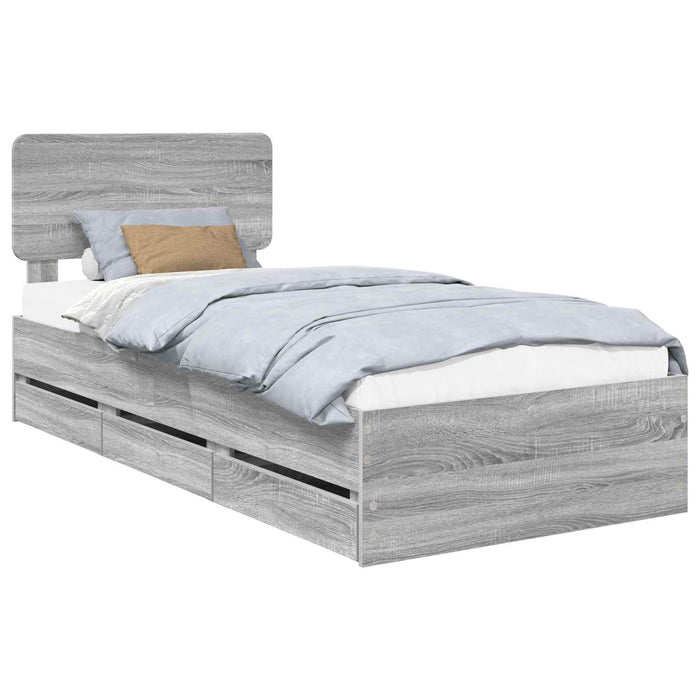 Cadru de pat cu sertar Gri Sonoma 90 x 200 cm Lemn Ingineresc - WALTI WALTI