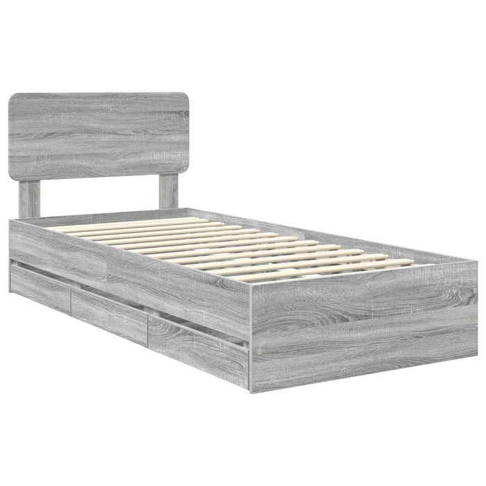 Cadru de pat cu sertar Gri Sonoma 90 x 200 cm Lemn Ingineresc - WALTI WALTI