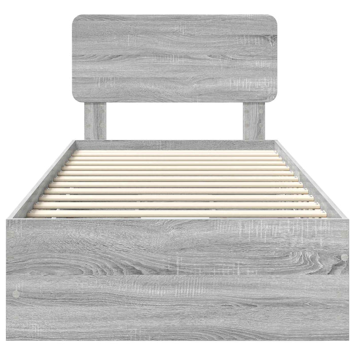 Cadru de pat cu sertar Gri Sonoma 90 x 200 cm Lemn Ingineresc - WALTI WALTI