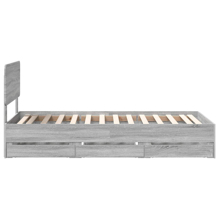Cadru de pat cu sertar Gri Sonoma 75 x 190 cm Lemn Ingineresc - WALTI WALTI