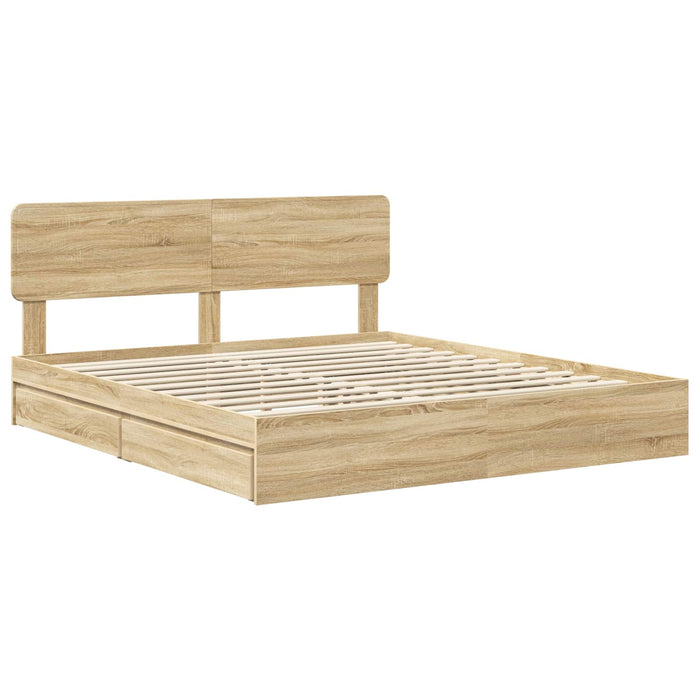 Pat cu storage Stejar Sonoma 180 x 200 cm Lemn compozit - WALTI WALTI