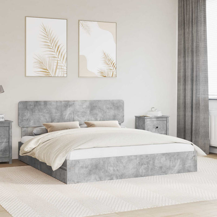 Pat cu storage Gri din beton 180 x 200 cm Lemn compozit WALTI