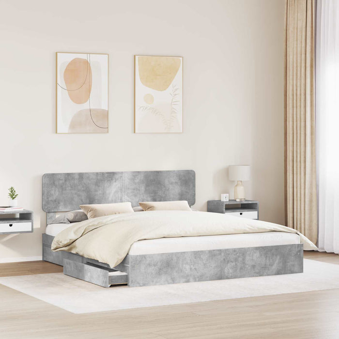 Pat cu storage Gri din beton 180 x 200 cm Lemn compozit WALTI