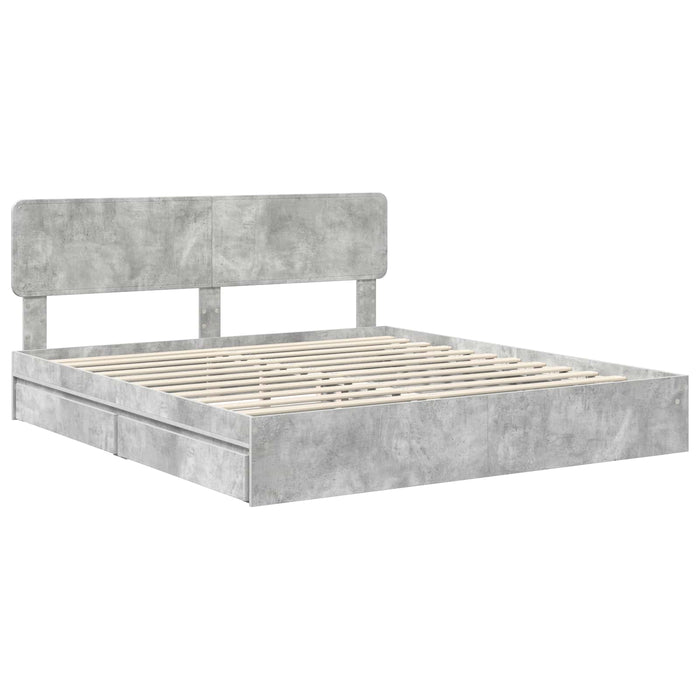 Pat cu storage Gri din beton 180 x 200 cm Lemn compozit WALTI