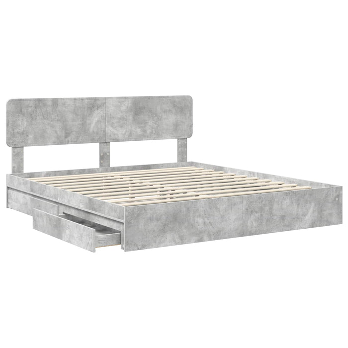 Pat cu storage Gri din beton 180 x 200 cm Lemn compozit WALTI