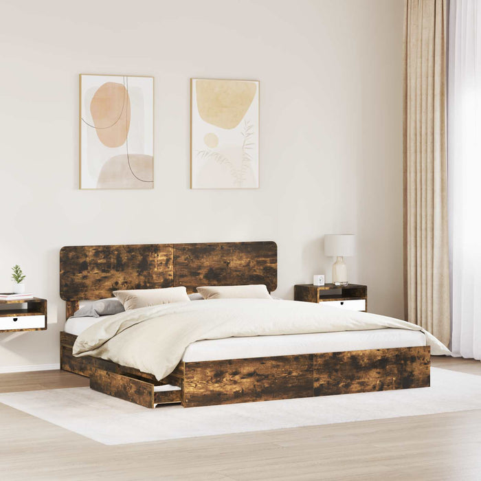 Pat cu storage Stejar fumuriu 180 x 200 cm Lemn compozit - WALTI WALTI
