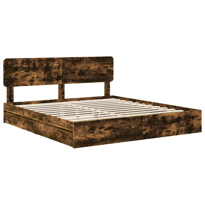 Pat cu storage Stejar fumuriu 180 x 200 cm Lemn compozit - WALTI WALTI