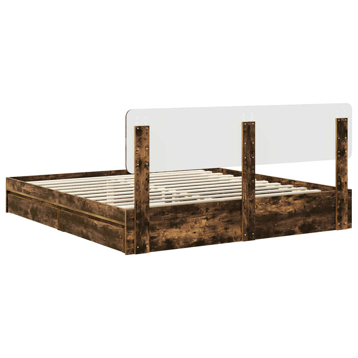 Pat cu storage Stejar fumuriu 180 x 200 cm Lemn compozit - WALTI WALTI
