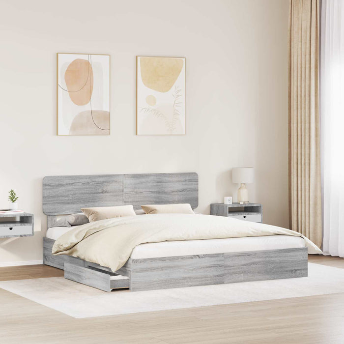 Pat cu storage cu sertar Gri Sonoma 180 x 200 cm Lemn compozit - WALTI WALTI