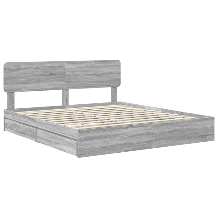 Pat cu storage cu sertar Gri Sonoma 180 x 200 cm Lemn compozit - WALTI WALTI