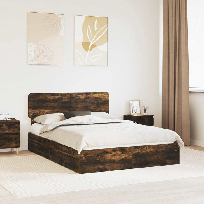 Cadru de pat cu sertar cu headboard cu depozitare Lemn compozit - WALTI WALTI