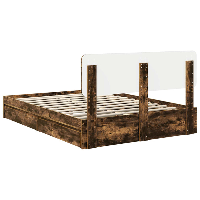 Cadru de pat cu sertar cu headboard cu depozitare Lemn compozit - WALTI WALTI