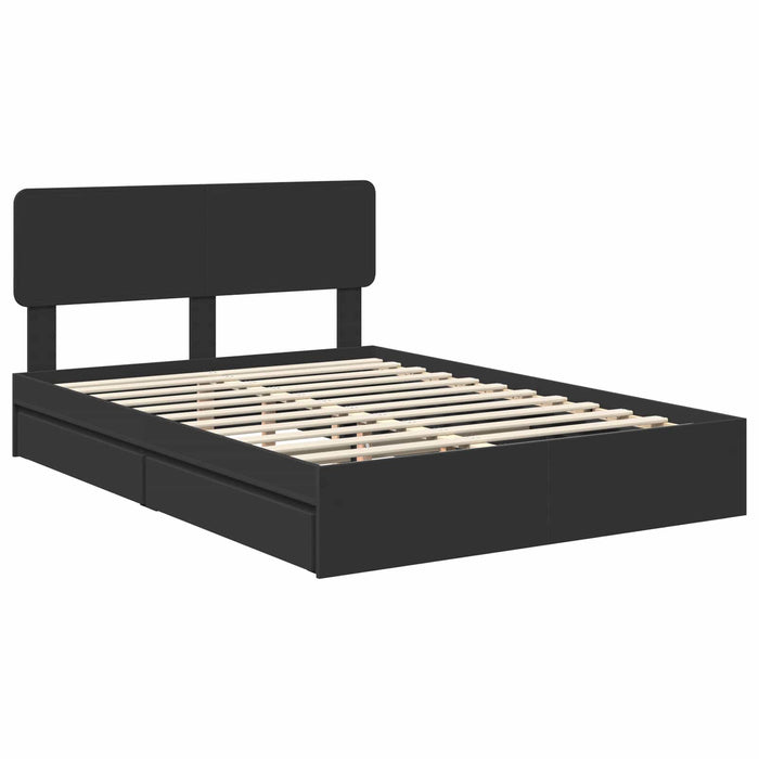 Pat cu storage cu sertar Negru 150 x 200 cm Lemn prelucrat WALTI