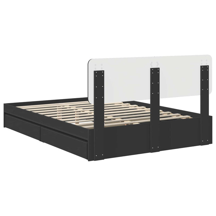 Pat cu storage cu sertar Negru 150 x 200 cm Lemn prelucrat WALTI