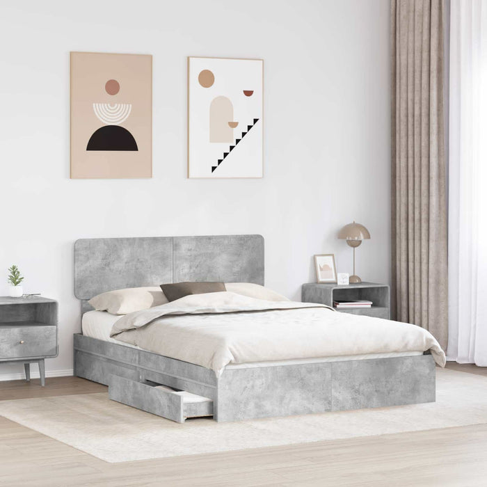 Pat cu storage Gri din beton 150 x 200 cm Lemn compozit - WALTI WALTI