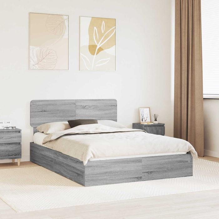 Pat cu storage cu sertar Gri Sonoma 140 x 200 cm Lemn compozit - WALTI WALTI
