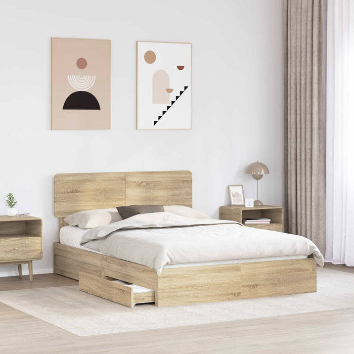 Pat cu storage Stejar Sonoma 140 x 190 cm Lemn compozit - WALTI WALTI